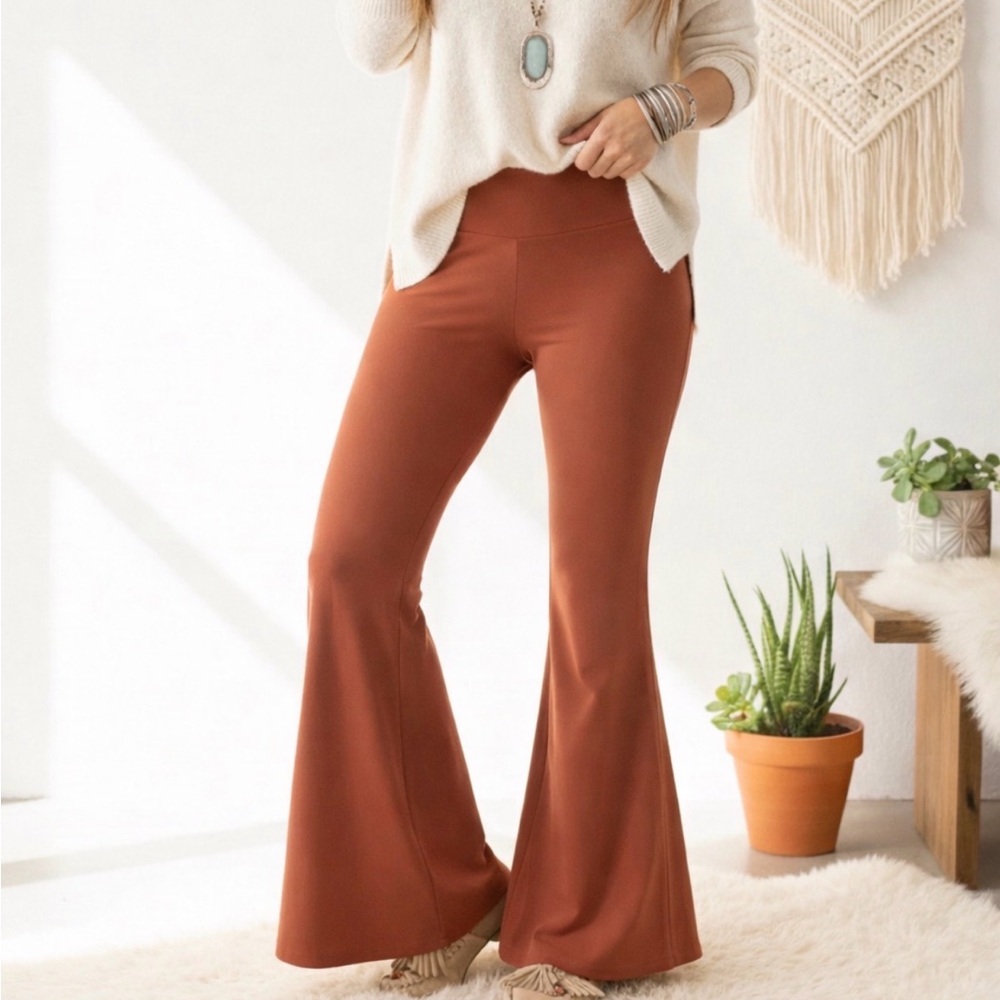 Boho Rust Buttery Soft Flare Leggings High Waisted Wide Leg XL Cozy Athleisure - Picture 14 of 14